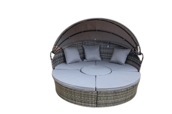 YAKOE Cannes Garden Outdoor Furniture Rattan Sun Lounger Island in Grey