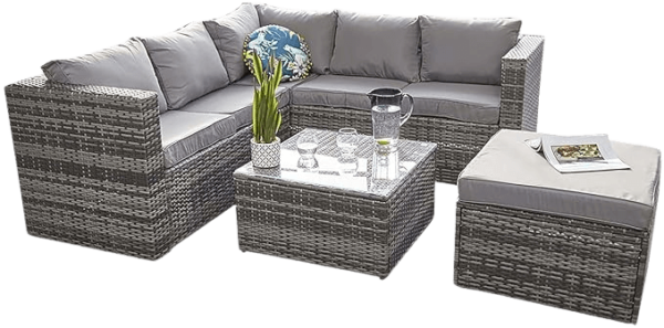 YAKOE VANCOUVER 6 SEATER MODULAR RATTAN SOFA SET IN GREY
