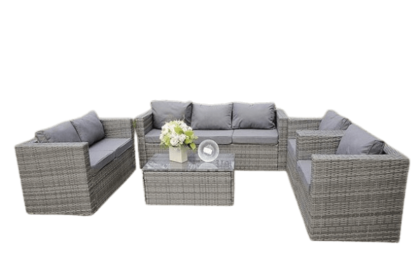 YAKOE VANCOUVER 7 SEATER RATTAN GARDEN SOFA SET IN GREY WITH FITTING COVER