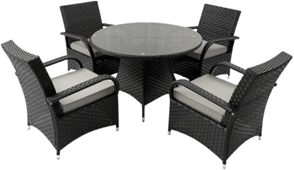 Yakoe Outdoor Garden 4 Seater Round Dining Table Set Black With Raincover